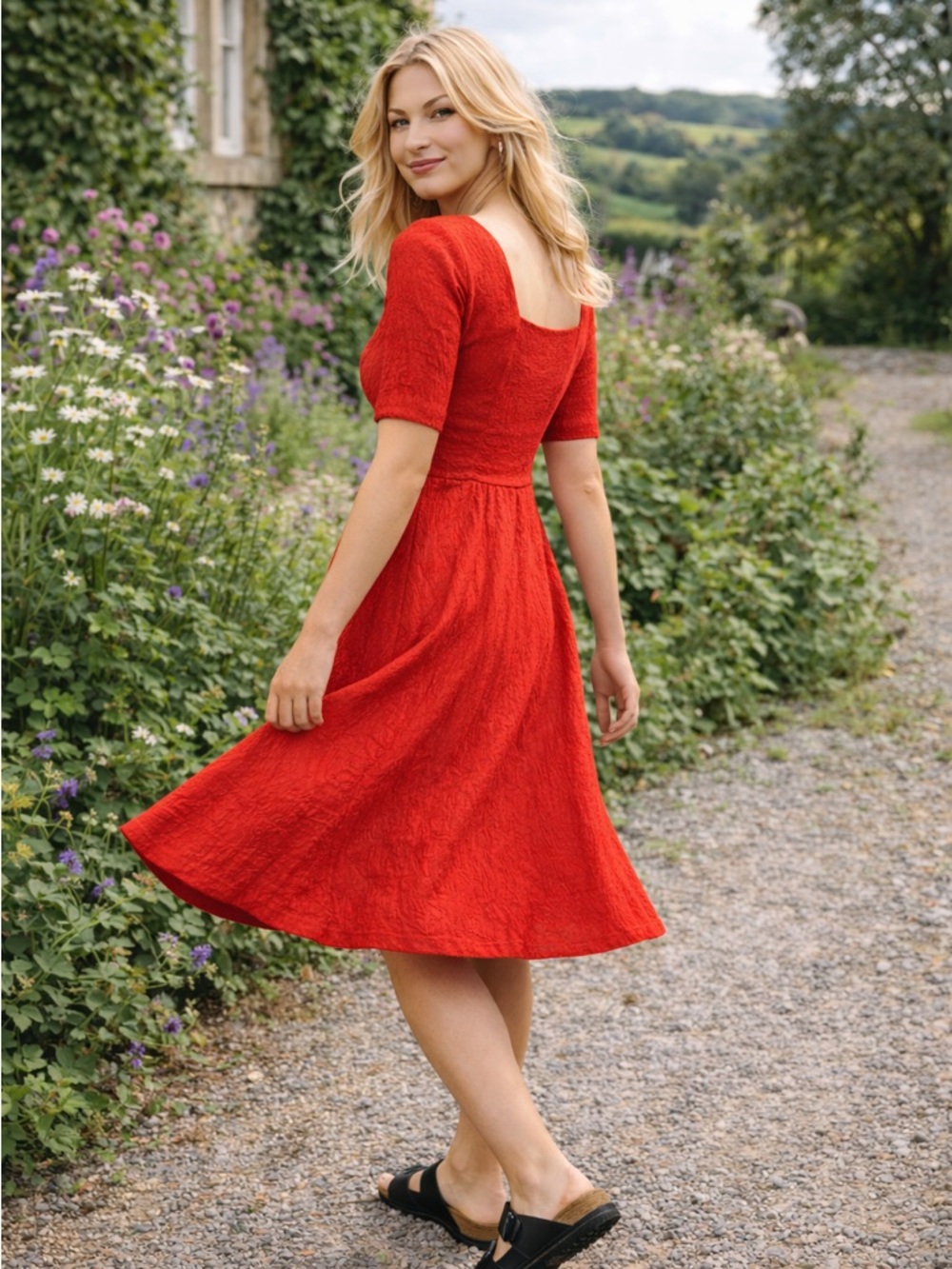 Anthropologie Red Corset Lace-Up Cottagecore Dress Romantic Garden Party Size 8